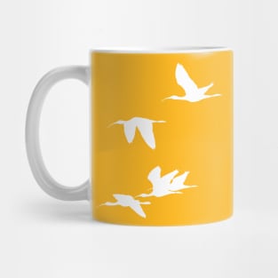 White Silhouette of Glossy Ibises In Flight Mug